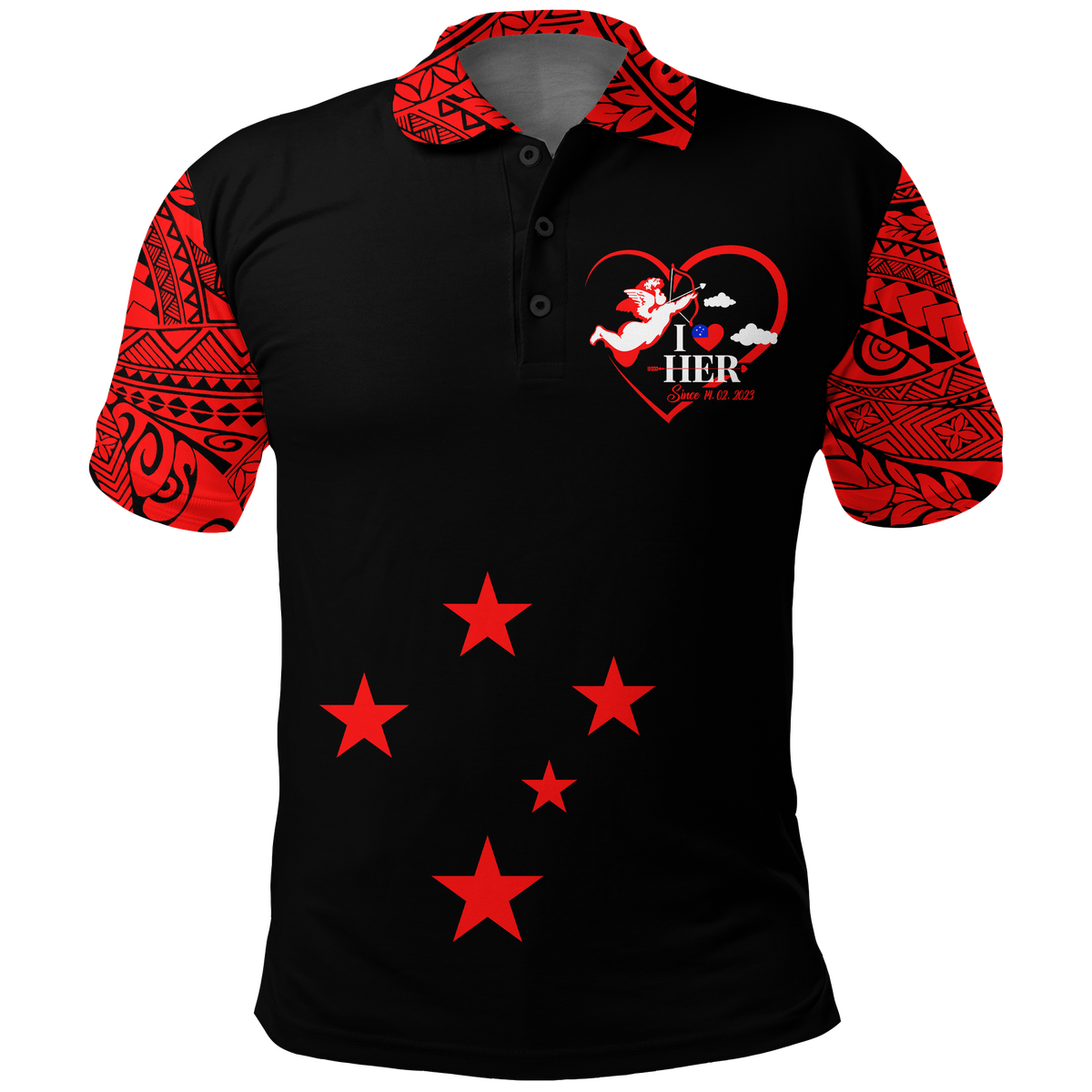 Samoa Valentine Day Couple Polo Shirt LT2 No Women - Polynesian Pride