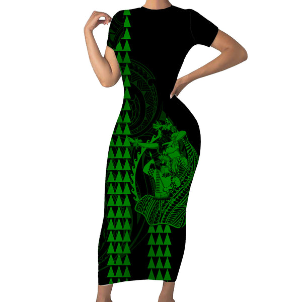 Polynesian Baseball Jacket Hawaiian Warrior and Aloha Girl With Hammerhead Shark Tattoos Green LT6