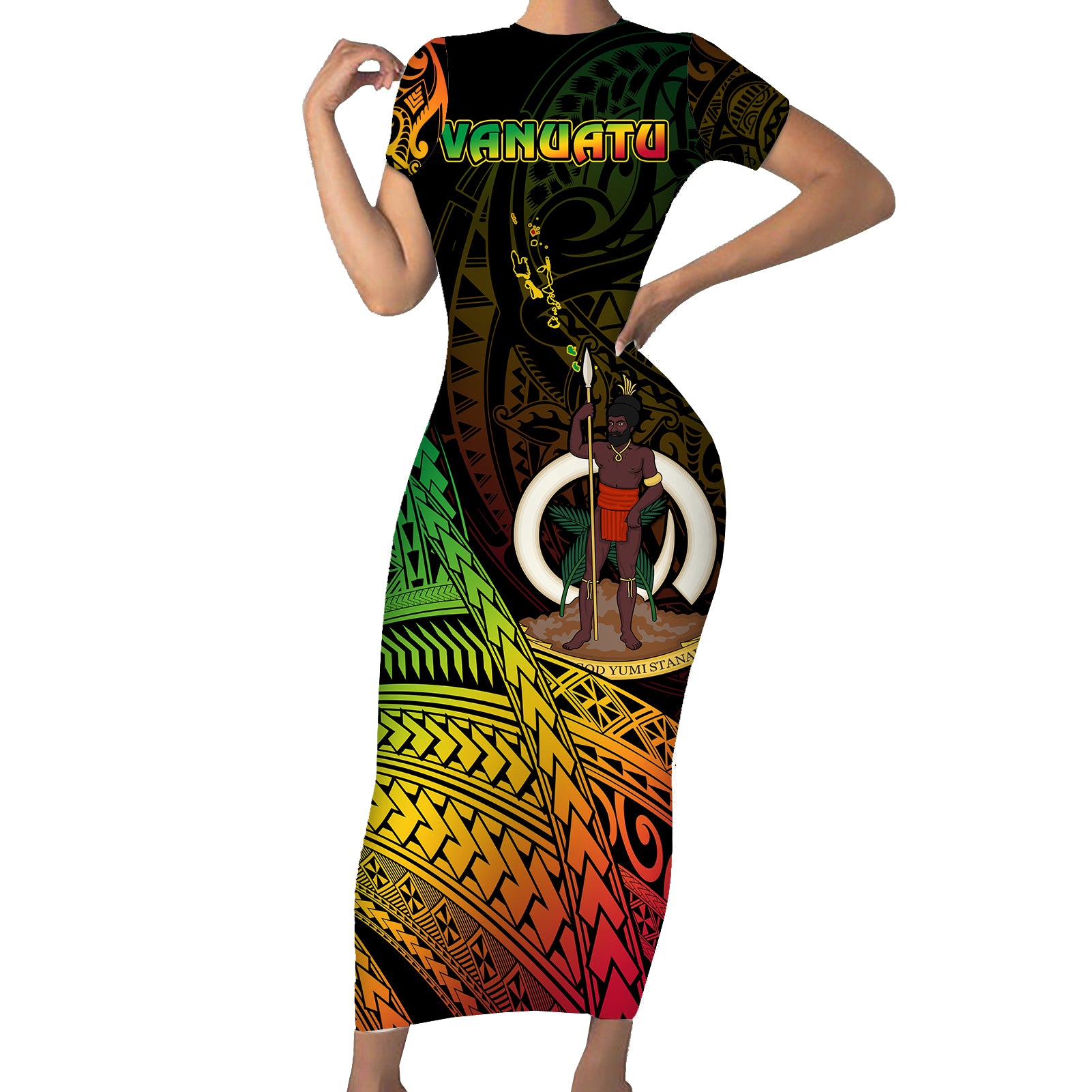 Vanuatu Short Sleeve Body Long Dress Proud To Be A Ni-Van LT14 Long Dress Reggae - Polynesian Pride