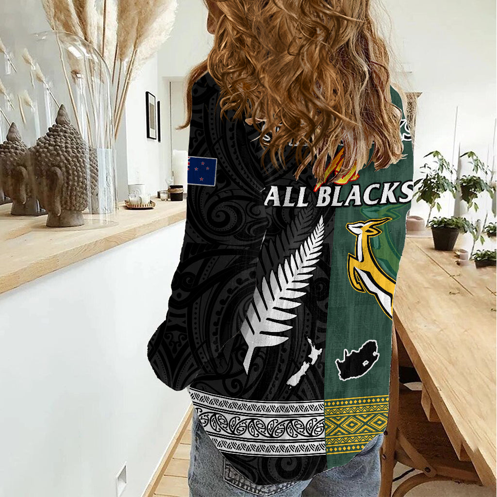 South Africa Protea and New Zealand Fern Women Casual Shirt Rugby Go Springboks vs All Black LT13