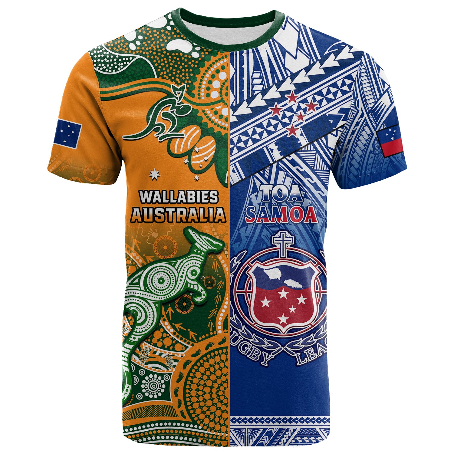 Custom Australia Wallabies and Toa Samoa Rugby T Shirt Aboriginal Mix Polynesian LT14 Blue - Polynesian Pride