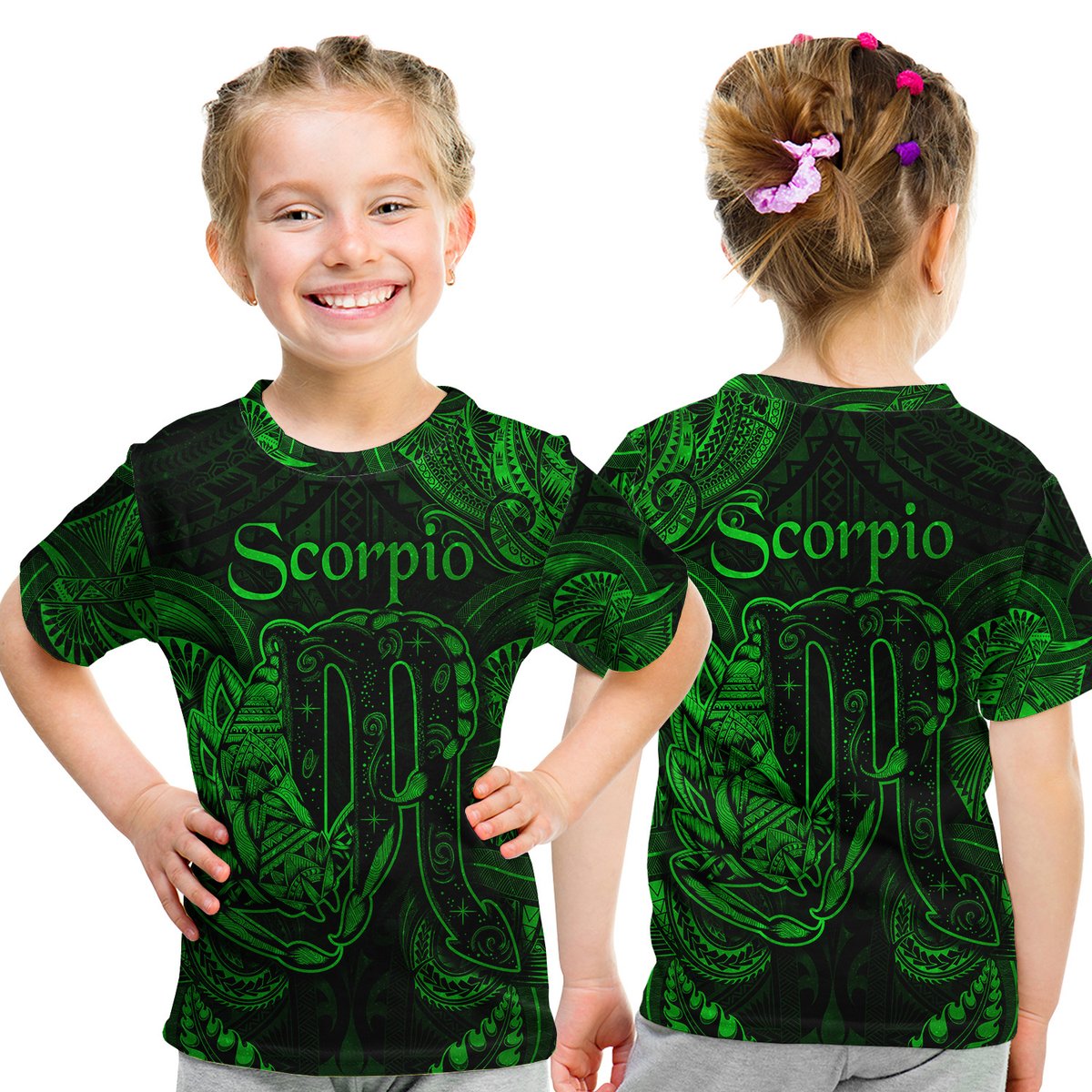 Scorpio Zodiac Polynesian T Shirt Kid Unique Style - Green LT8 Youth XL Size14 - Polynesian Pride