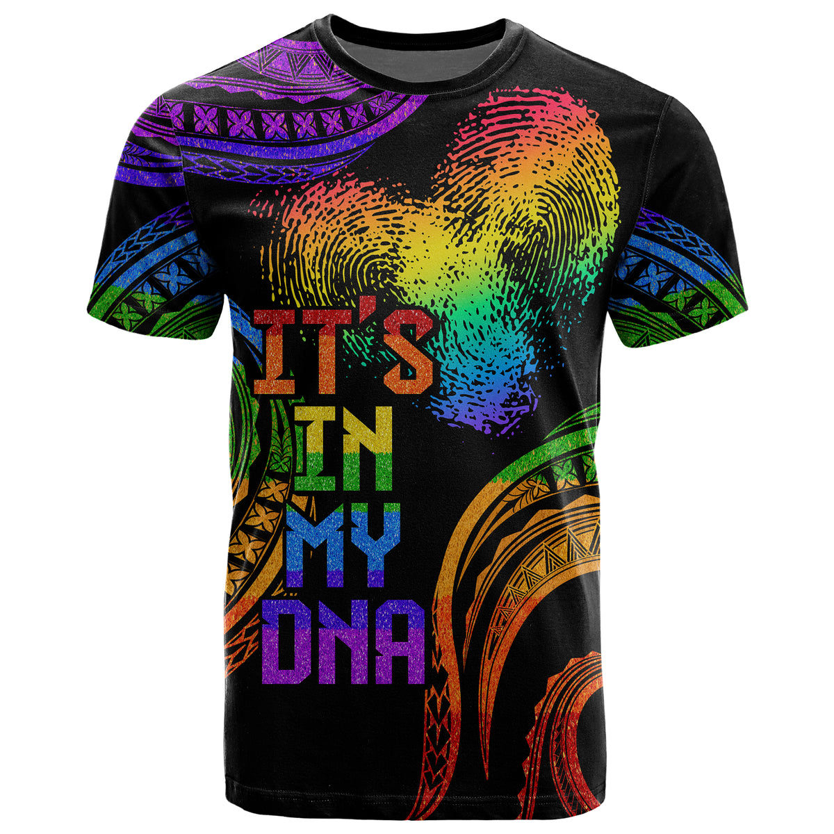 Personalised It's in my DNA Polynesian Valentine Day Couple T Shirt Fingerprint with Color Pride Flag LT9 - Polynesian Pride