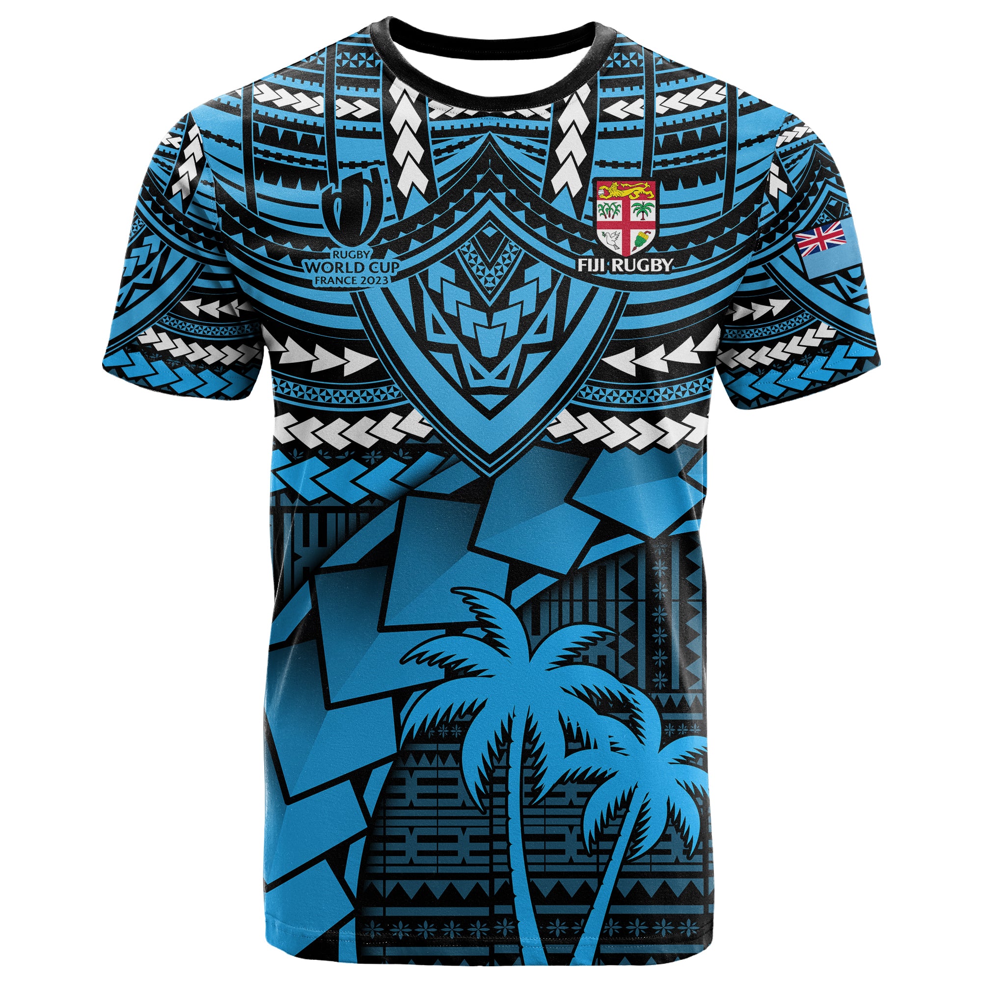 Fiji Rugby T Shirt Go Fijian Tapa Arty with World Cup Vibe LT9 Black - Polynesian Pride