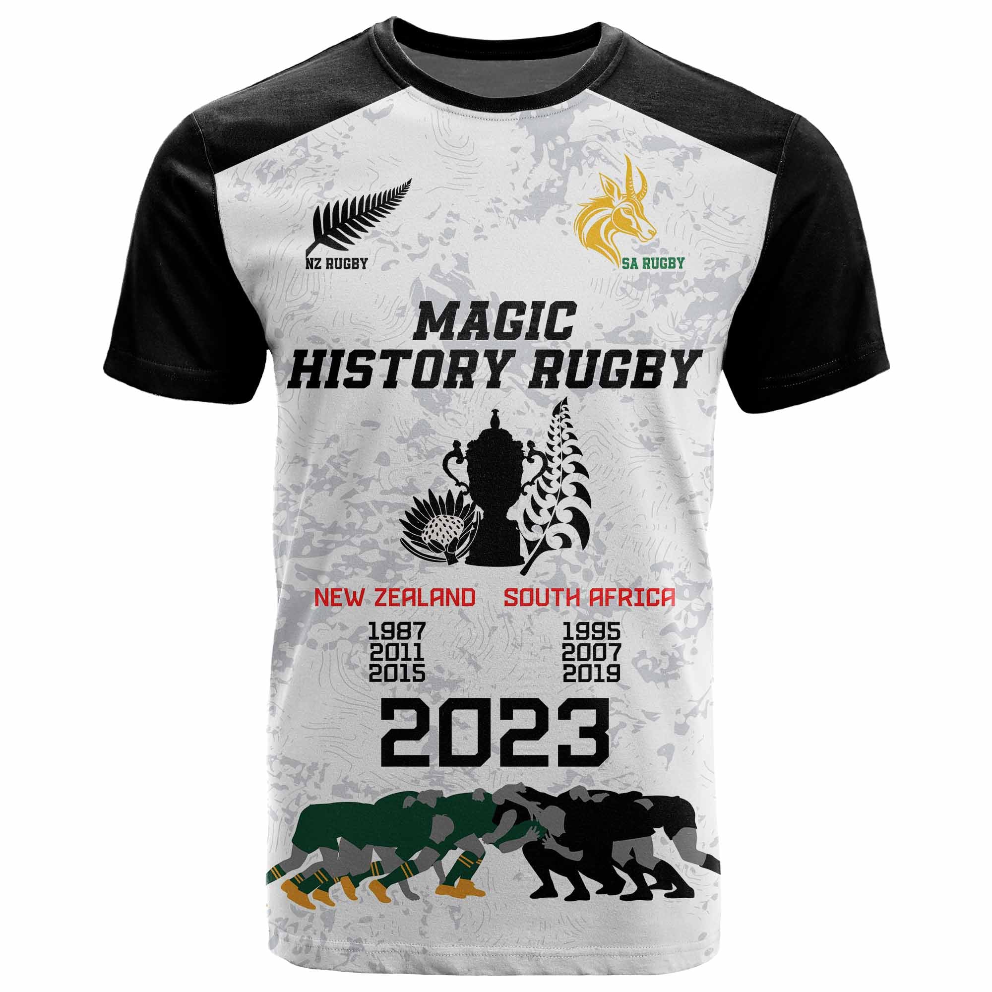 New Zealand South Africa Rugby T Shirt Commemorative World Cup Winners LT9 Black - Polynesian Pride