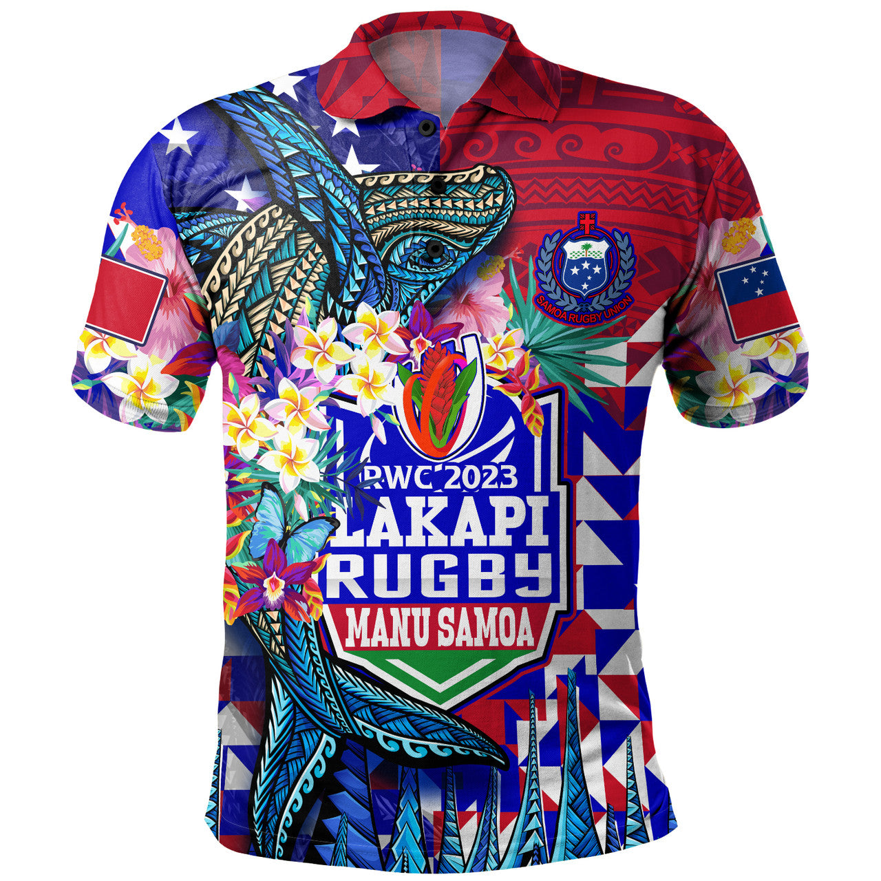 Samoa Polo Shirt Custom Manu Samoa Rugby 2023 Humpback Whale Hexagon Tribal Tropical Style - Polynesian Pride