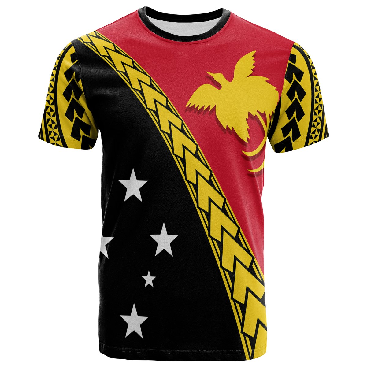 PNG Hibiscus Tribal Pattern T Shirt Bird of Paradise LT7 Black - Polynesian Pride