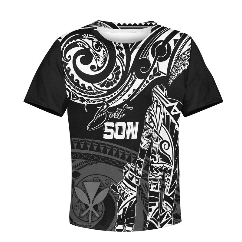 Personalised Polynesian Father's Day T Shirt KID Dad & Kid - Kanaka Hawaii LT7 Black - Polynesian Pride