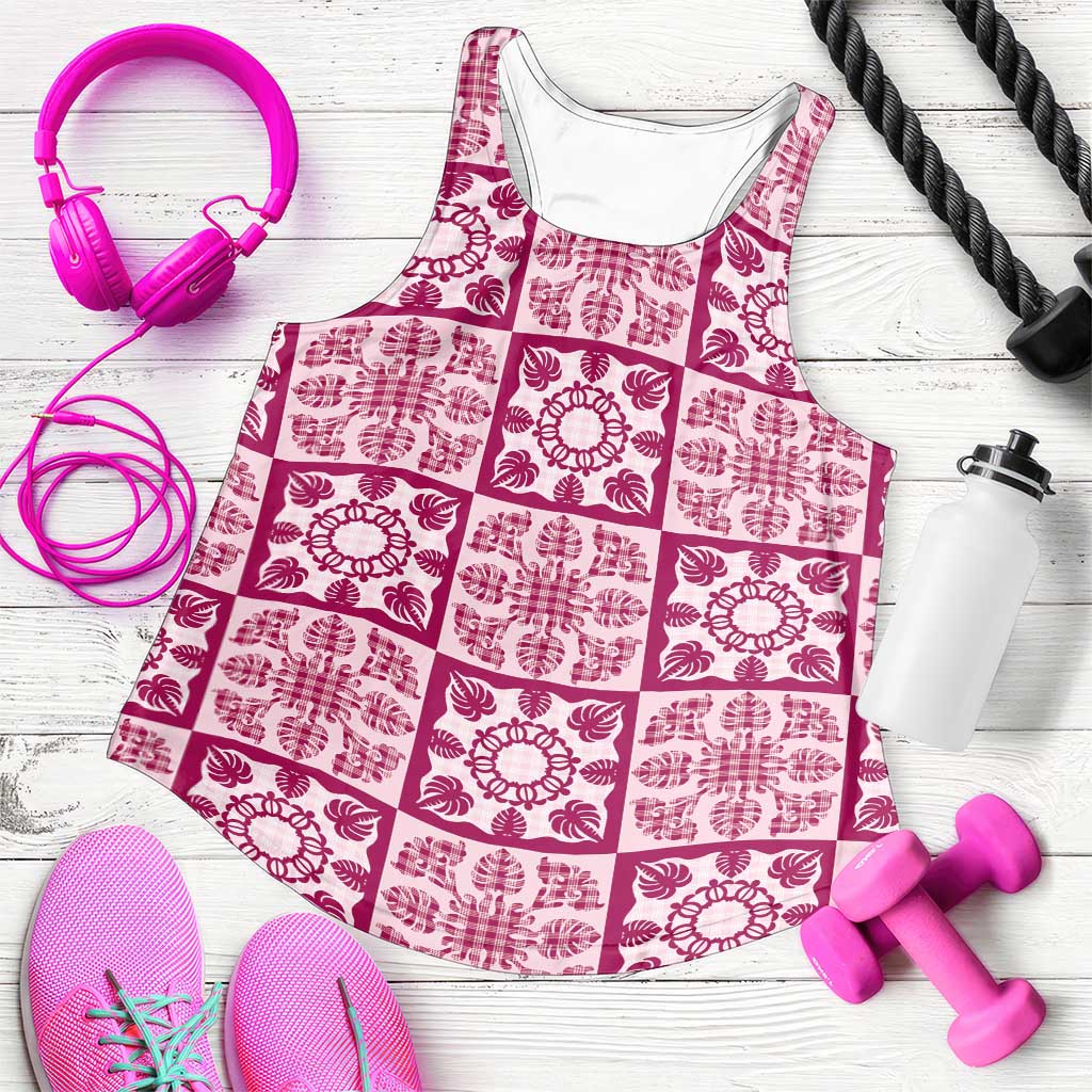 Akala Palaka Quilt Hawaii Women Racerback Tank Hawaiian Tropical Monstera Sea Turtle