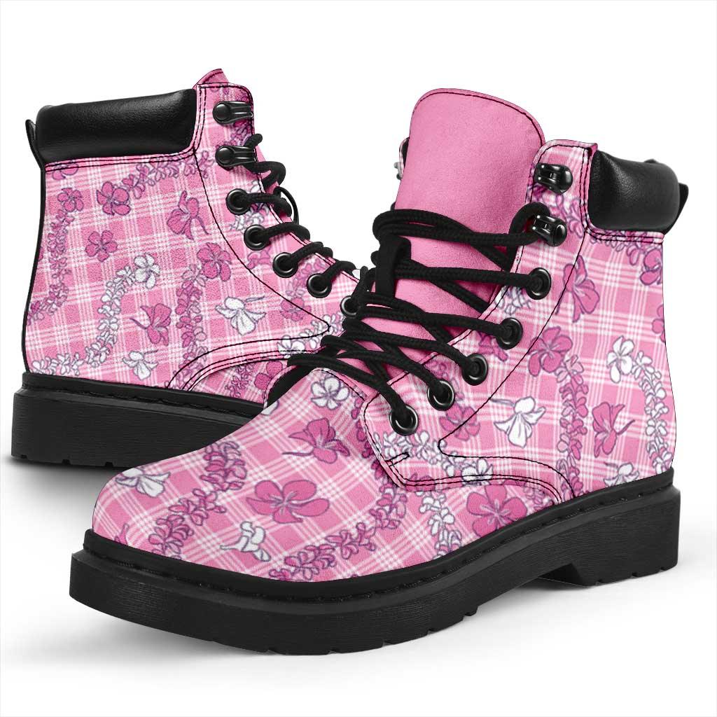 Alaka Aloha Hawaii All Season Boots Plumeria Lei With Palaka Motif - Polynesian Pride