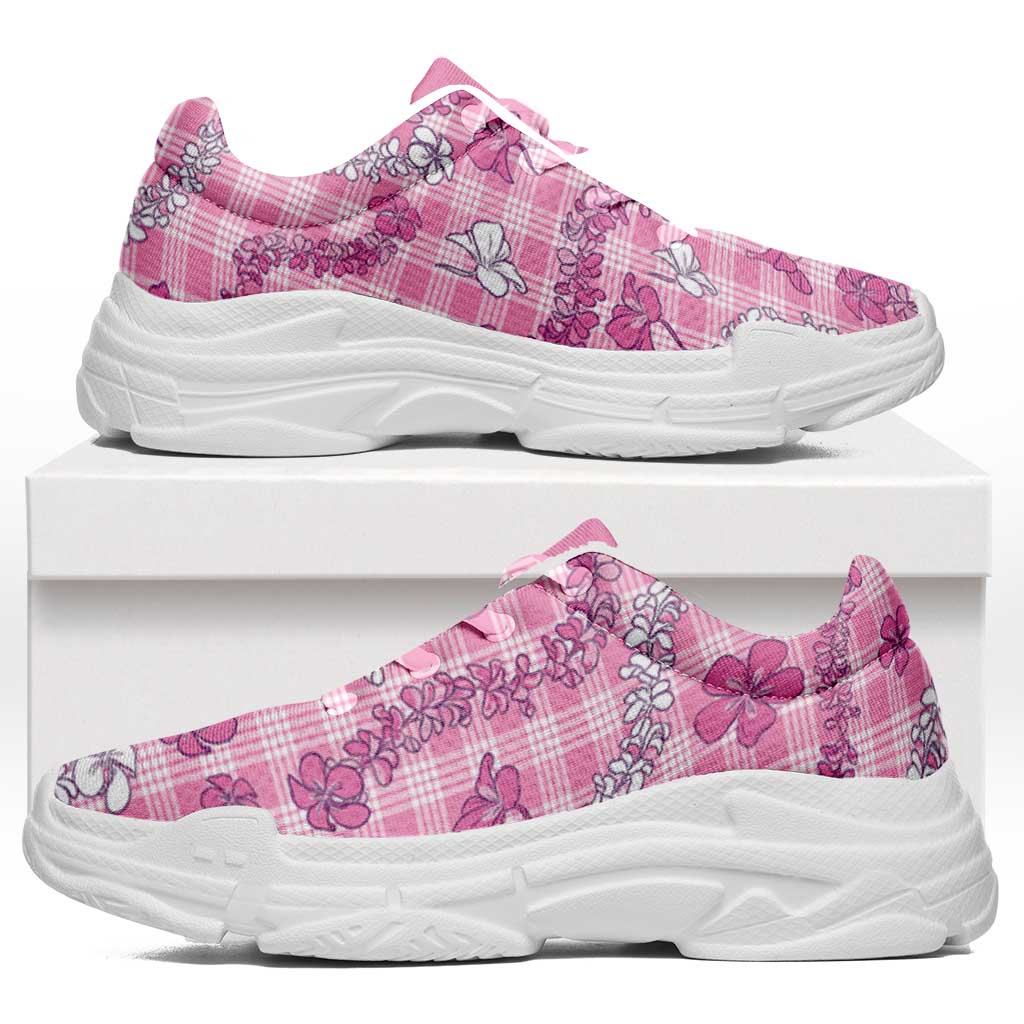 Alaka Aloha Hawaii Chunky Sneakers Plumeria Lei With Palaka Motif LT14 Pink - Polynesian Pride