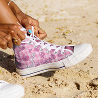 Alaka Aloha Hawaii High Top Shoes Plumeria Lei With Palaka Motif - Polynesian Pride