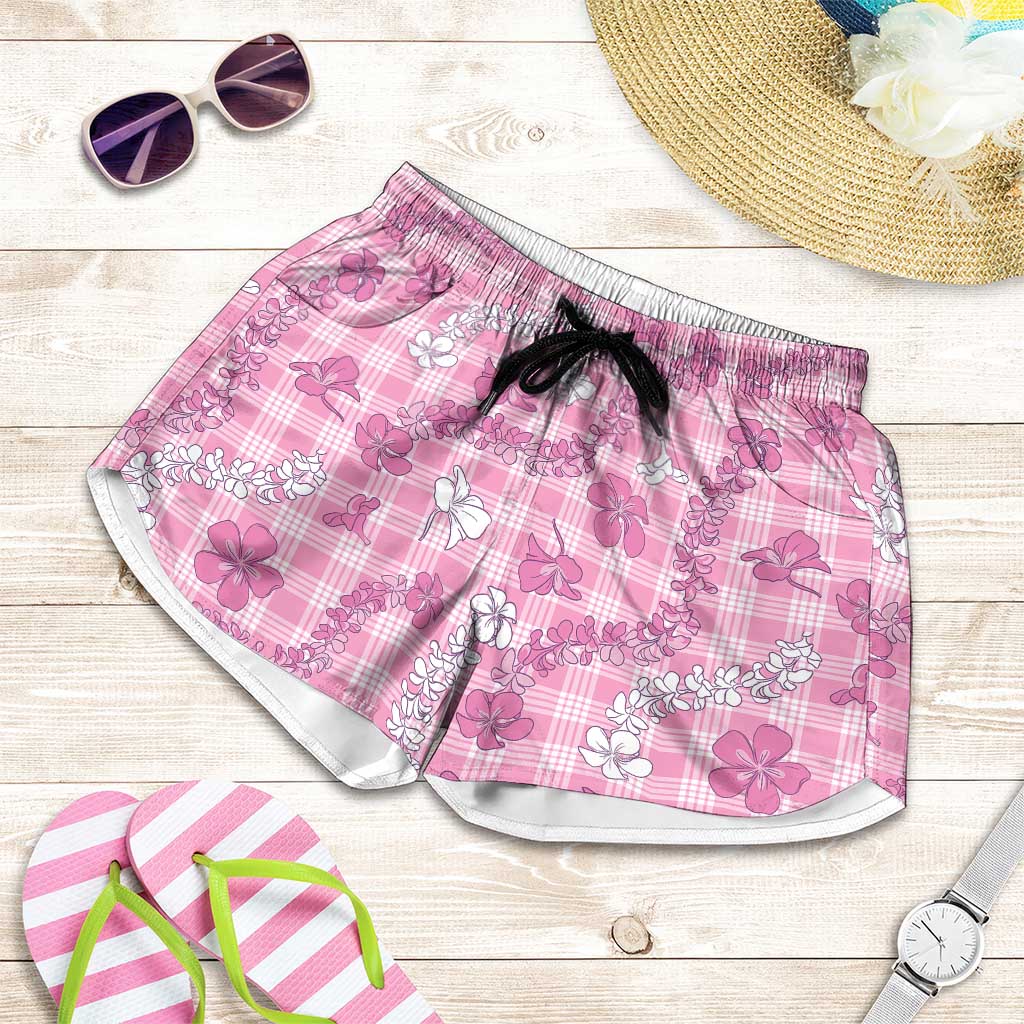 Alaka Aloha Hawaii Shorts for Women Plumeria Lei With Palaka Motif - Polynesian Pride