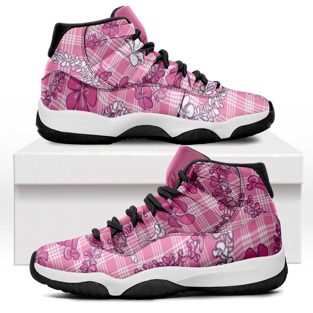 Alaka Aloha Hawaii Sneakers J11 Plumeria Lei With Palaka Motif LT14 Pink - Polynesian Pride
