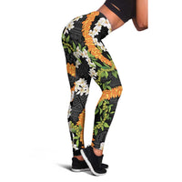 Aloha Festive Hawaii Leggings Mokihana - Maile and Ilima on Black - Polynesian Pride