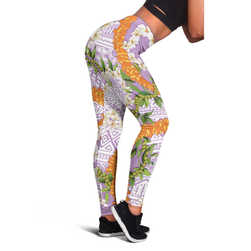 Aloha Festive Hawaii Leggings Mokihana - Maile and Ilima on Lilac - Polynesian Pride