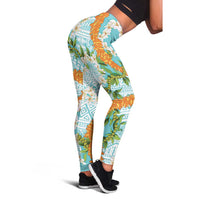 Aloha Festive Hawaii Leggings Mokihana - Maile and Ilima on Turquoise - Polynesian Pride