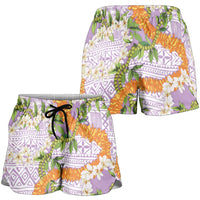 Aloha Festive Hawaii Shorts for Women Mokihana - Maile and Ilima on Lilac - Polynesian Pride