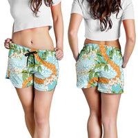 Aloha Festive Hawaii Shorts for Women Mokihana - Maile and Ilima on Turquoise - Polynesian Pride