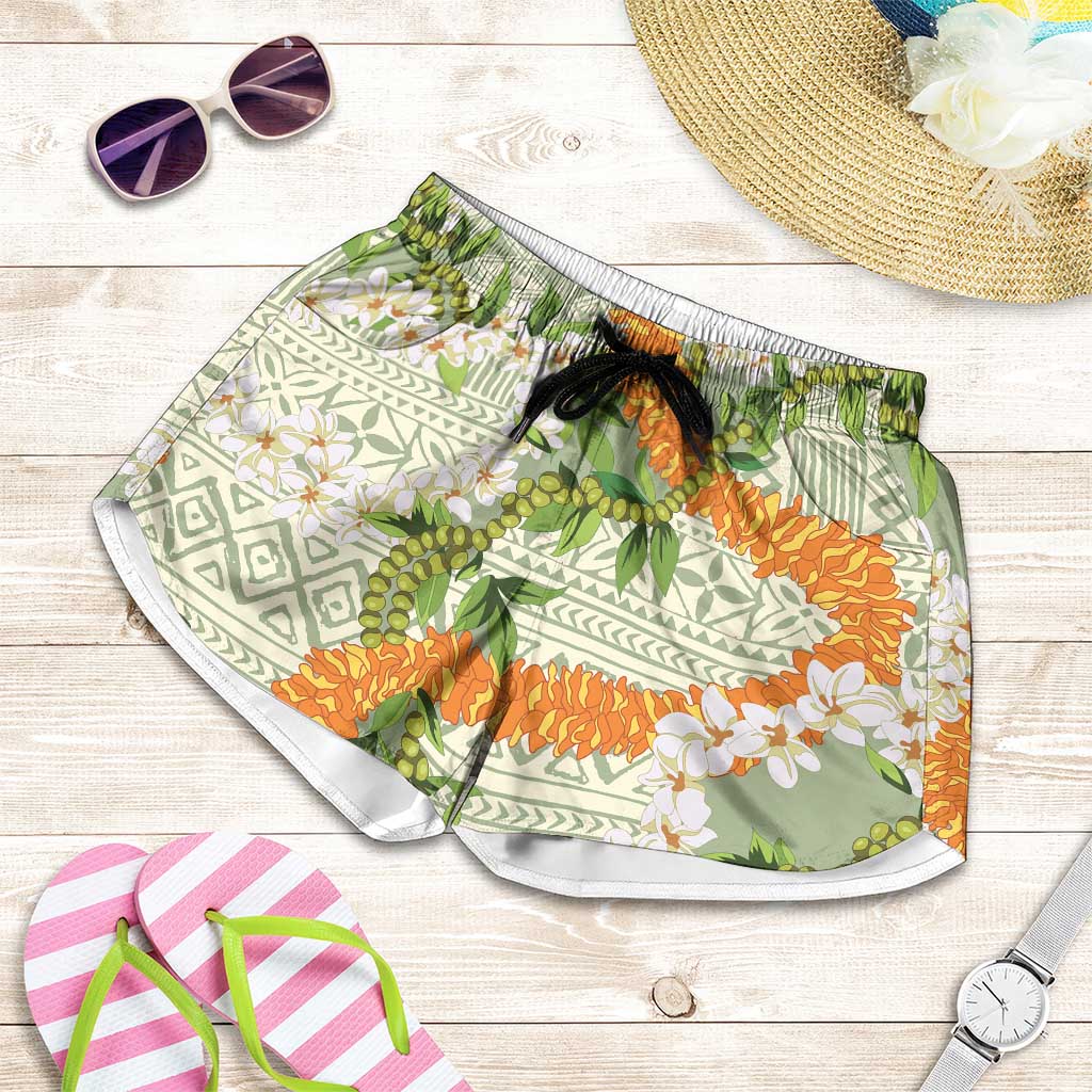 Aloha Festive Hawaii Shorts for Women Mokihana - Maile Leis in Muted Summer - Polynesian Pride