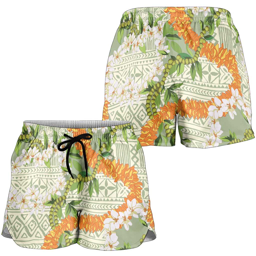 Aloha Festive Hawaii Shorts for Women Mokihana - Maile Leis in Muted Summer - Polynesian Pride