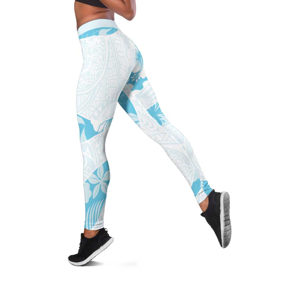 Aloha Hawaii Floral Tapa Leggings Patchwork Turquoise - Polynesian Pride