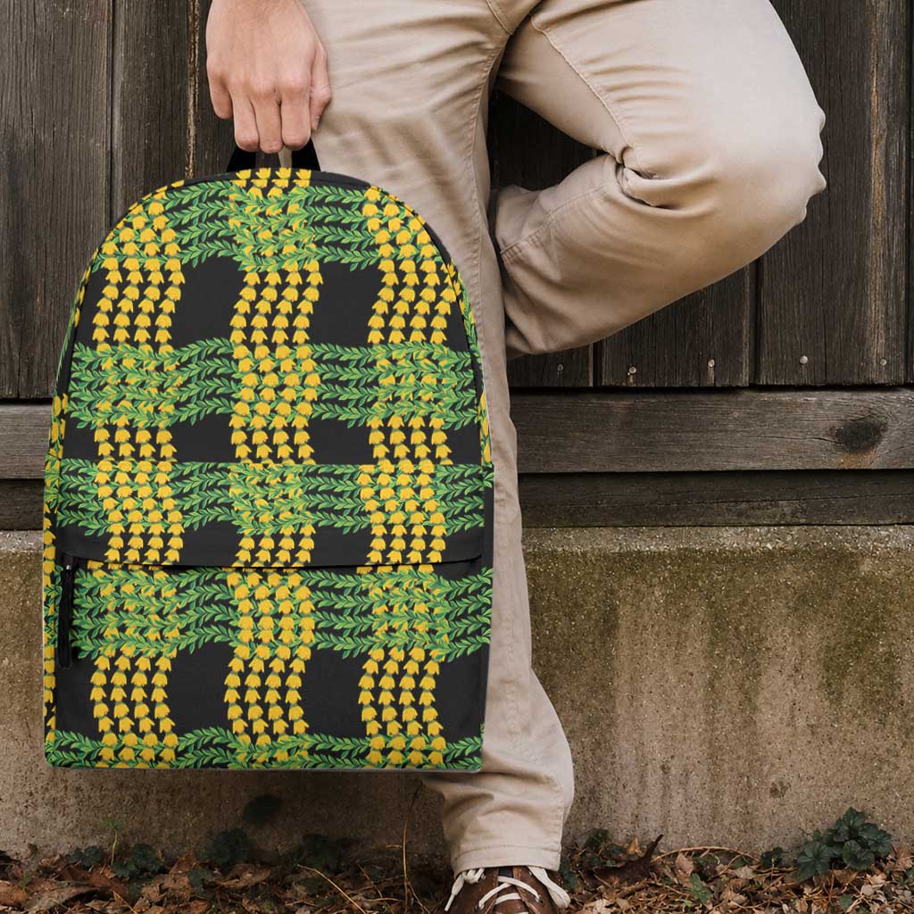 Aloha Hawaii Ilima Maile Lei Backpack Palaka Inspired Hawaiian-plaid Black