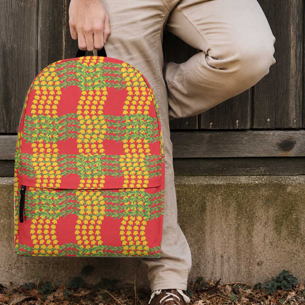 Aloha Hawaii Ilima Maile Lei Backpack Palaka Inspired Hawaiian-plaid Red
