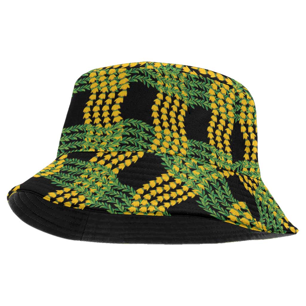 Aloha Hawaii Ilima Maile Lei Bucket Hat Palaka Inspired Hawaiian-plaid Black LT14 One Size Black - Polynesian Pride