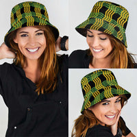 Aloha Hawaii Ilima Maile Lei Bucket Hat Palaka Inspired Hawaiian-plaid Black
