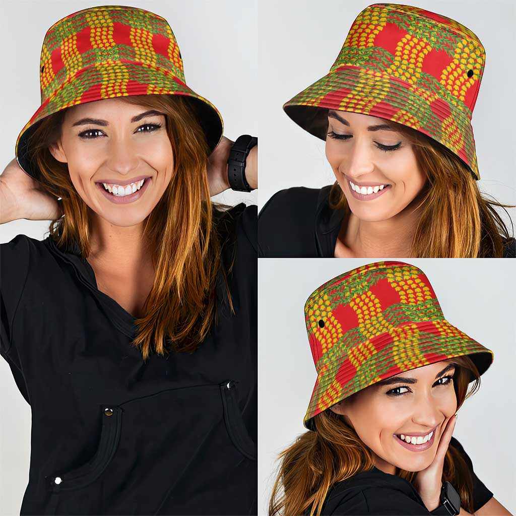Aloha Hawaii Ilima Maile Lei Bucket Hat Palaka Inspired Hawaiian-plaid Red