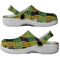 Aloha Hawaii Ilima Maile Lei Clogs Shoes Palaka Inspired Hawaiian-plaid Black