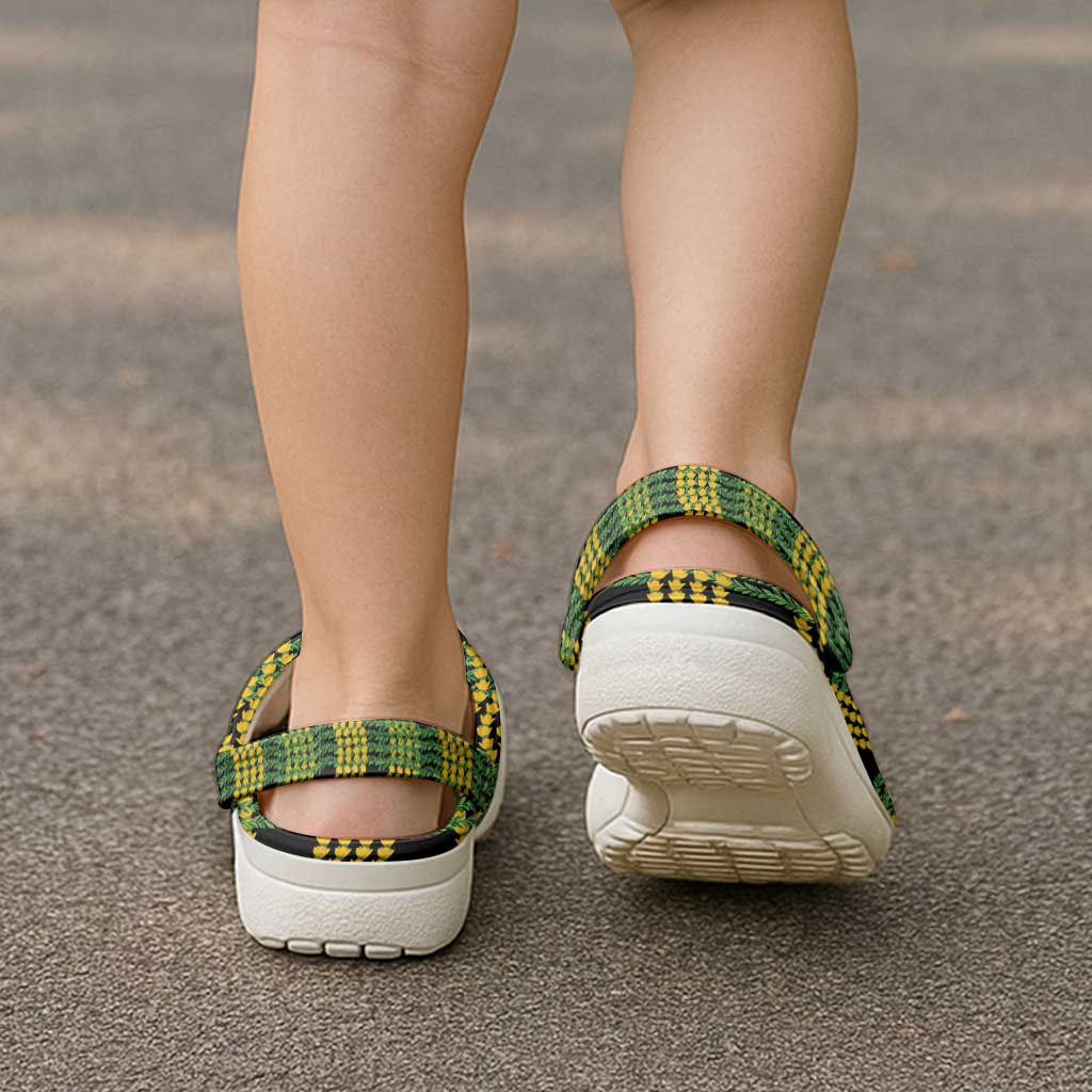 Aloha Hawaii Ilima Maile Lei Clogs Shoes Palaka Inspired Hawaiian-plaid Black