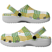 Aloha Hawaii Ilima Maile Lei Clogs Shoes Palaka Inspired Hawaiian-plaid White