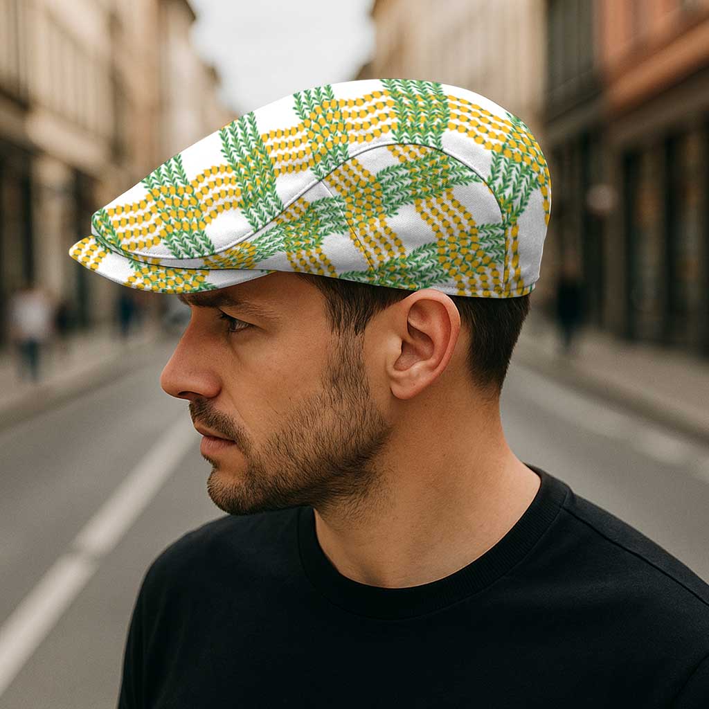 Aloha Hawaii Ilima Maile Lei Jeff Hat Palaka Inspired Hawaiian-plaid White