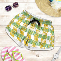 Aloha Hawaii Ilima Maile Lei Shorts for Women Palaka Inspired Hawaiian-plaid White