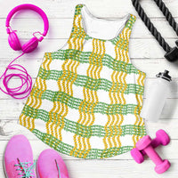 Aloha Hawaii Ilima Maile Lei Women Racerback Tank Palaka Inspired Hawaiian-plaid White