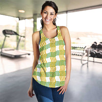 Aloha Hawaii Ilima Maile Lei Women Racerback Tank Palaka Inspired Hawaiian-plaid White