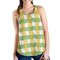 Aloha Hawaii Ilima Maile Lei Women Racerback Tank Palaka Inspired Hawaiian-plaid White