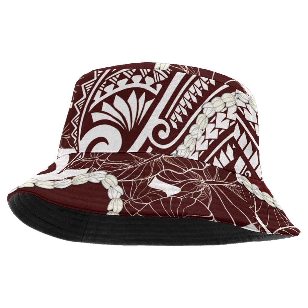 Aloha Hawaii Kalo Pikake Lei Bucket Hat Chest Tattoo Oxblood Hawaiian Pattern LT14 One Size Oxblood - Polynesian Pride