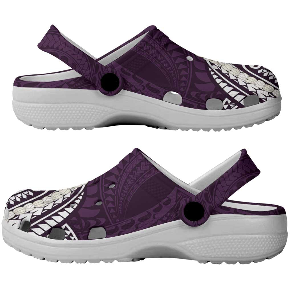 Aloha Hawaii Kalo Pikake Lei Clogs Shoes Chest Tattoo Purple Hawaiian Pattern