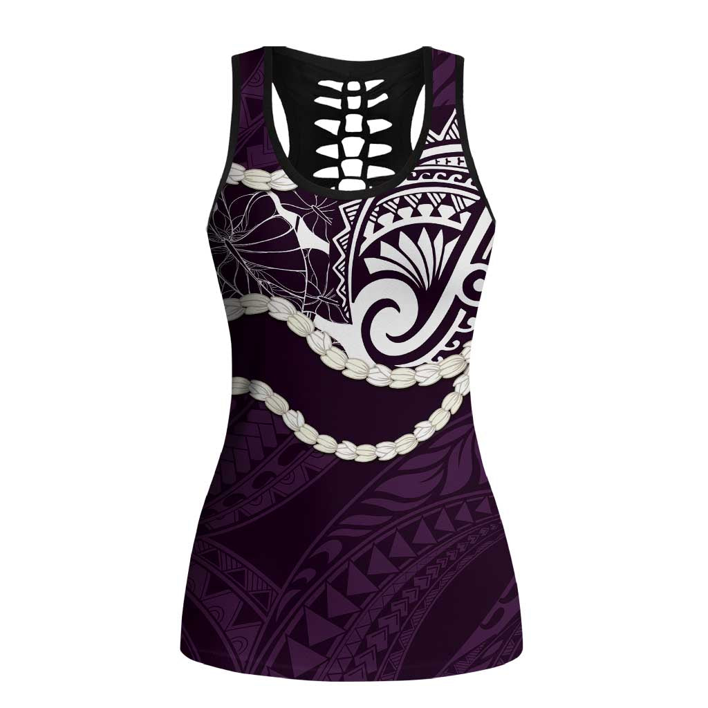 Aloha Hawaii Kalo Pikake Lei Hollow Tank Top Chest Tattoo Purple Hawaiian Pattern LT14 Female Purple - Polynesian Pride