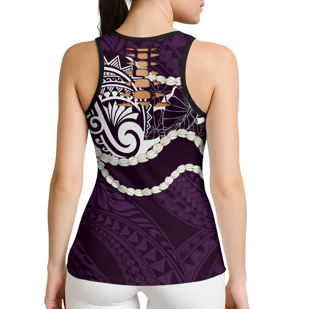 Aloha Hawaii Kalo Pikake Lei Hollow Tank Top Chest Tattoo Purple Hawaiian Pattern LT14 - Polynesian Pride
