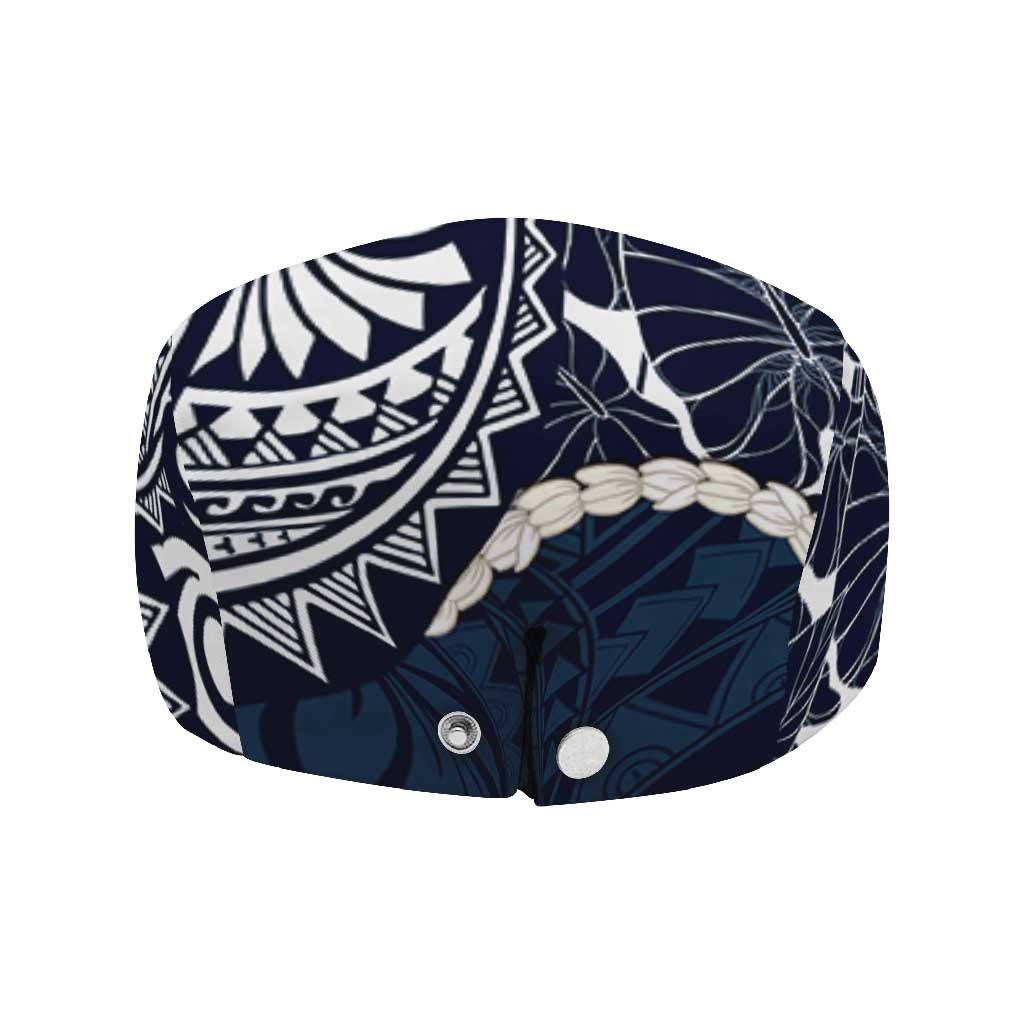 Aloha Hawaii Kalo Pikake Lei Jeff Hat Chest Tattoo Oxford Blue Hawaiian Pattern
