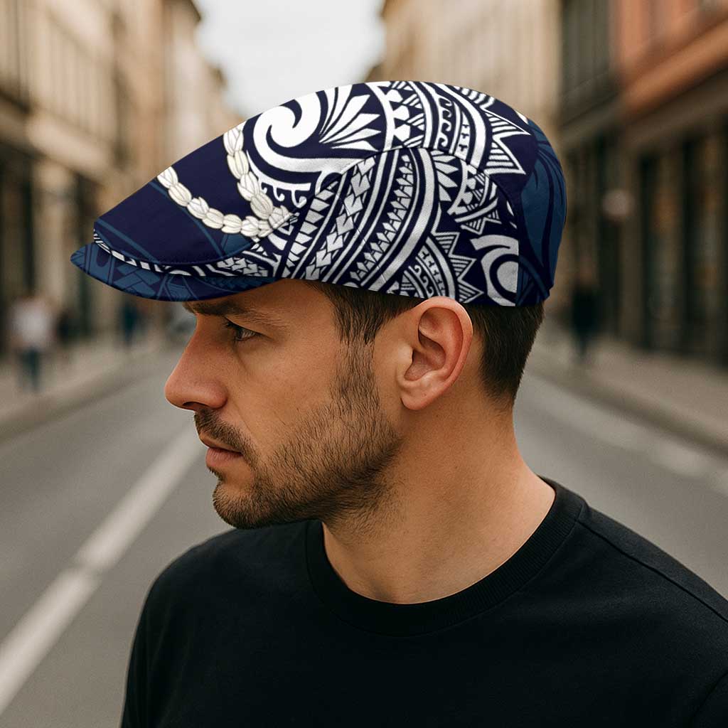 Aloha Hawaii Kalo Pikake Lei Jeff Hat Chest Tattoo Oxford Blue Hawaiian Pattern