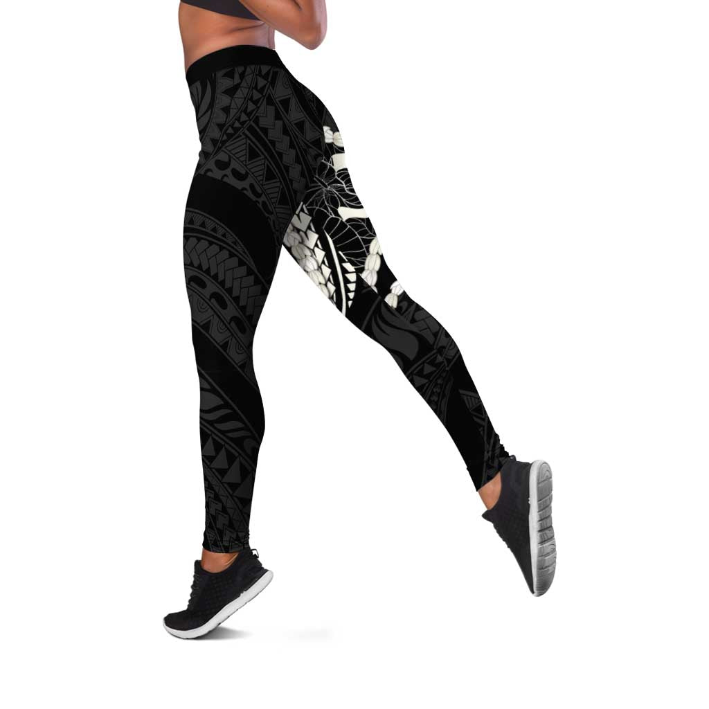 Aloha Hawaii Kalo Pikake Lei Leggings Chest Tattoo Black Hawaiian Pattern