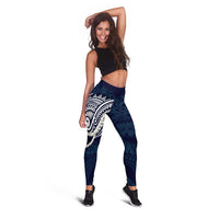 Aloha Hawaii Kalo Pikake Lei Leggings Chest Tattoo Oxford Blue Hawaiian Pattern