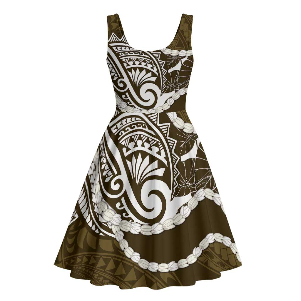 Aloha Hawaii Kalo Pikake Lei Midi Dress Chest Tattoo Gold Hawaiian Pattern LT14 - Polynesian Pride