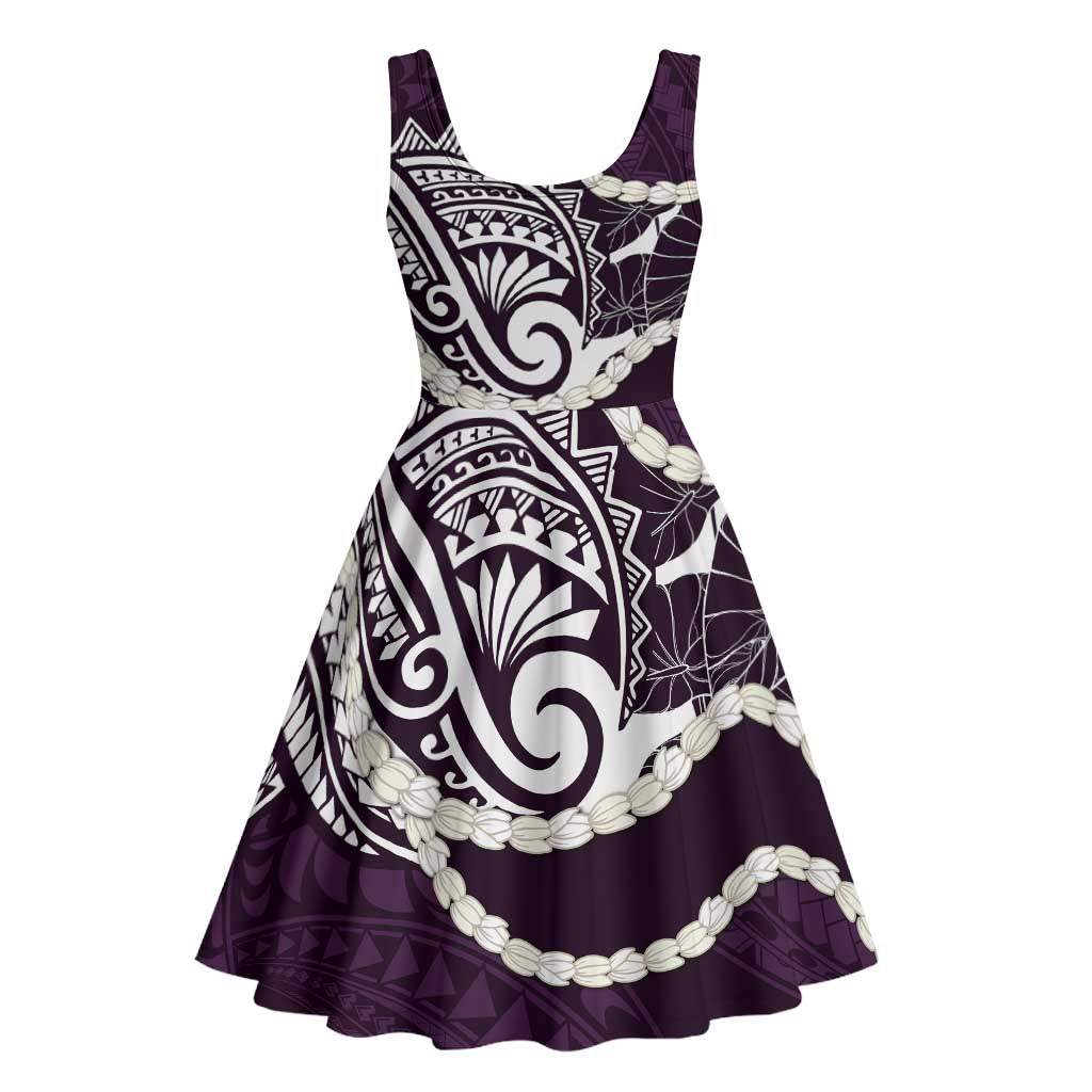 Aloha Hawaii Kalo Pikake Lei Midi Dress Chest Tattoo Purple Hawaiian Pattern LT14 - Polynesian Pride