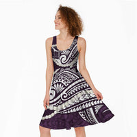 Aloha Hawaii Kalo Pikake Lei Midi Dress Chest Tattoo Purple Hawaiian Pattern LT14 - Polynesian Pride
